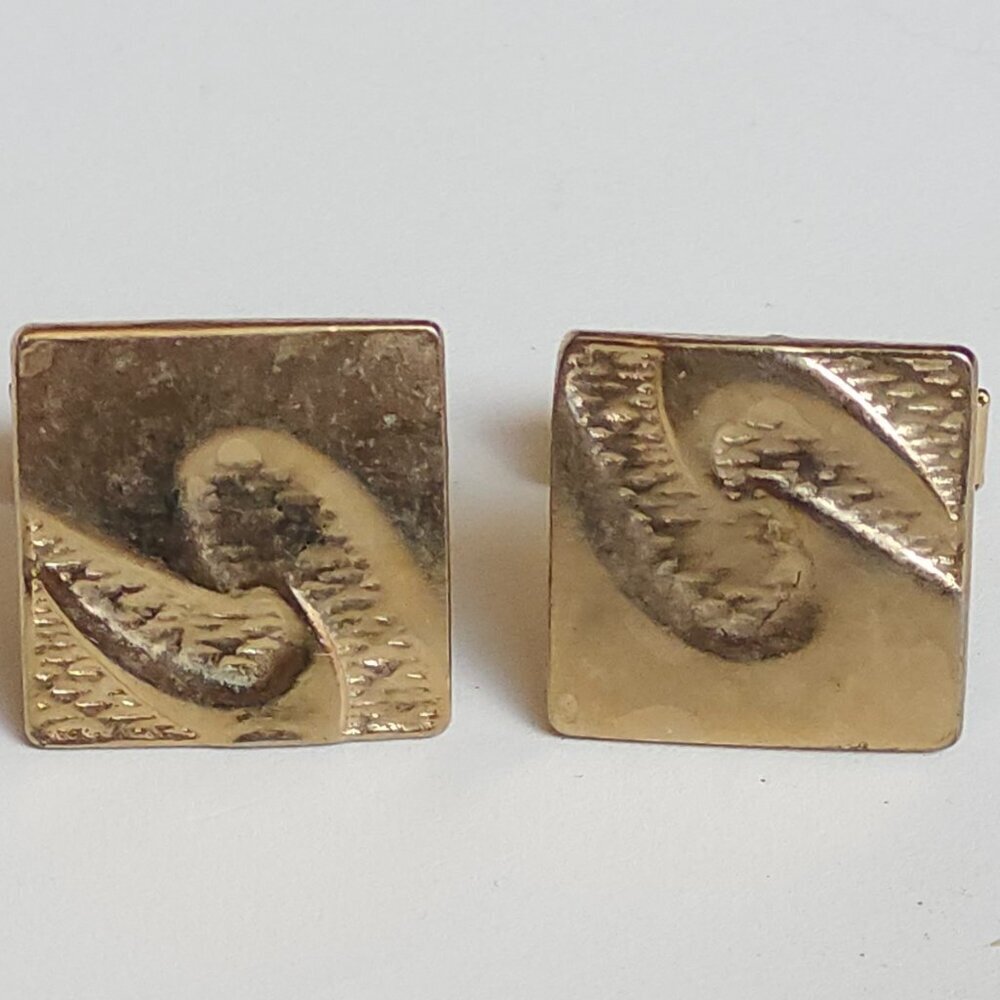 Brushed Metal Gold Tone Men's Cufflinks PAIR Set of Men's Cufflinks